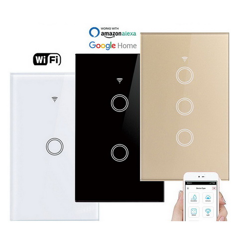 Smart Home US AU 1 2 3 Gang Black Gold White Wifi Tuya APP Alexa Google Remote Control Wireless Wall Light No Neutral Switch