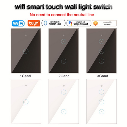 Alexa Google home voice ewelink Tuya wall switch no neutral  US AU 1 2 3 gang glass panel remote control smart wifi light switch