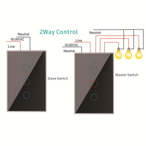 WiFi switch no neutral Tuya ewelink Alexa Google voice US AU 1 2 3 gang touch panel remote control light 2 way smart switch