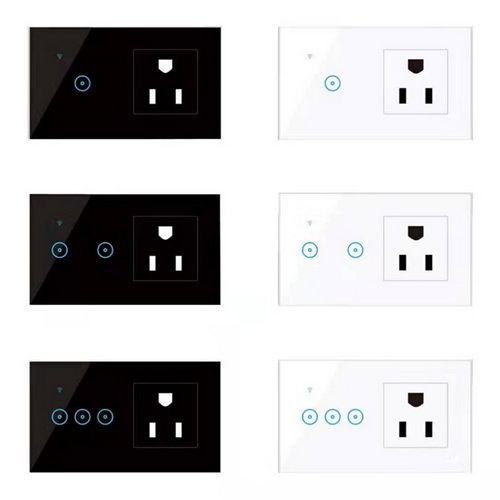 US 1 / 2 / 3 Gang WiFi Light Switch Socket Google Home Alexa Voice Tuya Smart Life App Glass Touch Smart Sockets And Switches