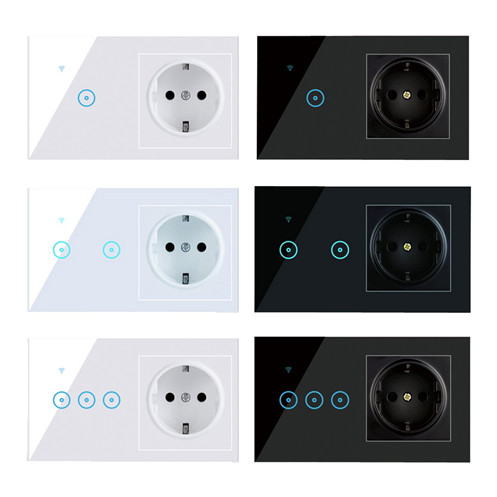 EU 1 2 3 Gang Smart Home Tuya Alexa Google Home Voice Tuya Smart Life App EU Standard 2 Gang Smart Sockets And Switches Glass Touch Switch Socket