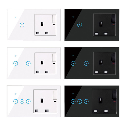 UK Standard 1 2 3 Gang Smart Home Alexa Google Home Voice Tuya Smart Life App Smart Sockets And Switches Glass Touch Switch Socket 