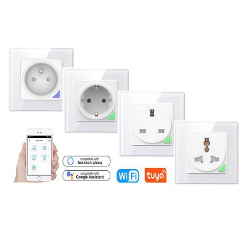 UK EU FR European Universal Wall Power Socket Glass PC Panel 16A Alexa Google Voice Remote Control Tuya WiFi Smart Wall Socket