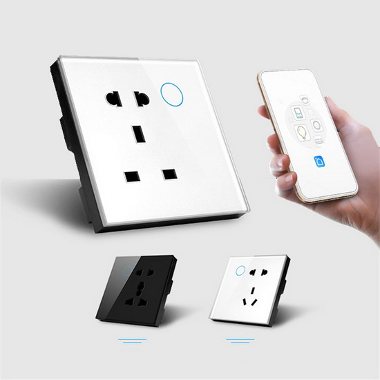 Smart Home Accessories Devices Supply Wifi Power Socket 10A Black Panel Phone App Electrical US UK Standard WiFi Wall Socket