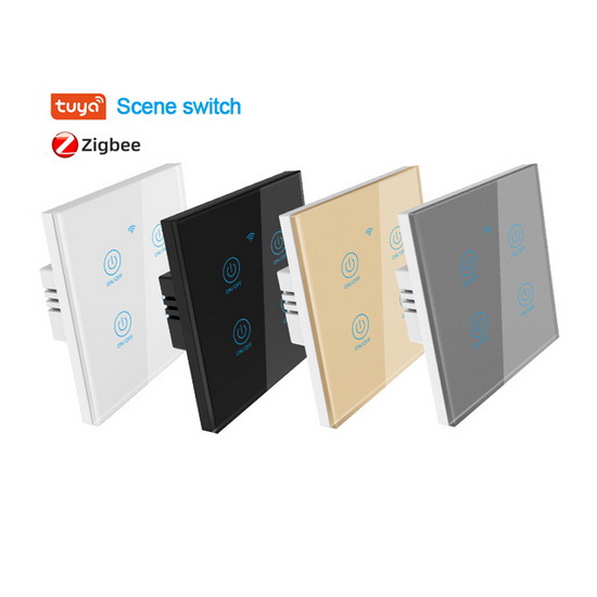 EU UK Zigbee 4 gang remote controller smart scene switch wall touch glass panel Alexa Google Home Voice Tuya Zigbee Scene Switch